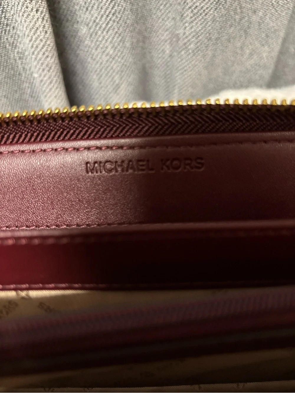 Michael Kors Brown Burgundy MK Signature Wristlet Clutch